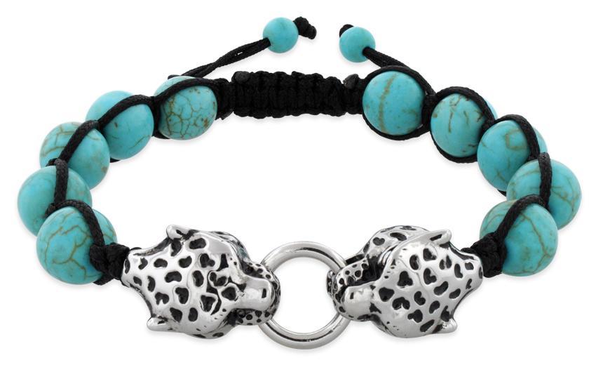 10MM Turquoise w/ Steel Panthers Stone Bead Shamballa Bracelet