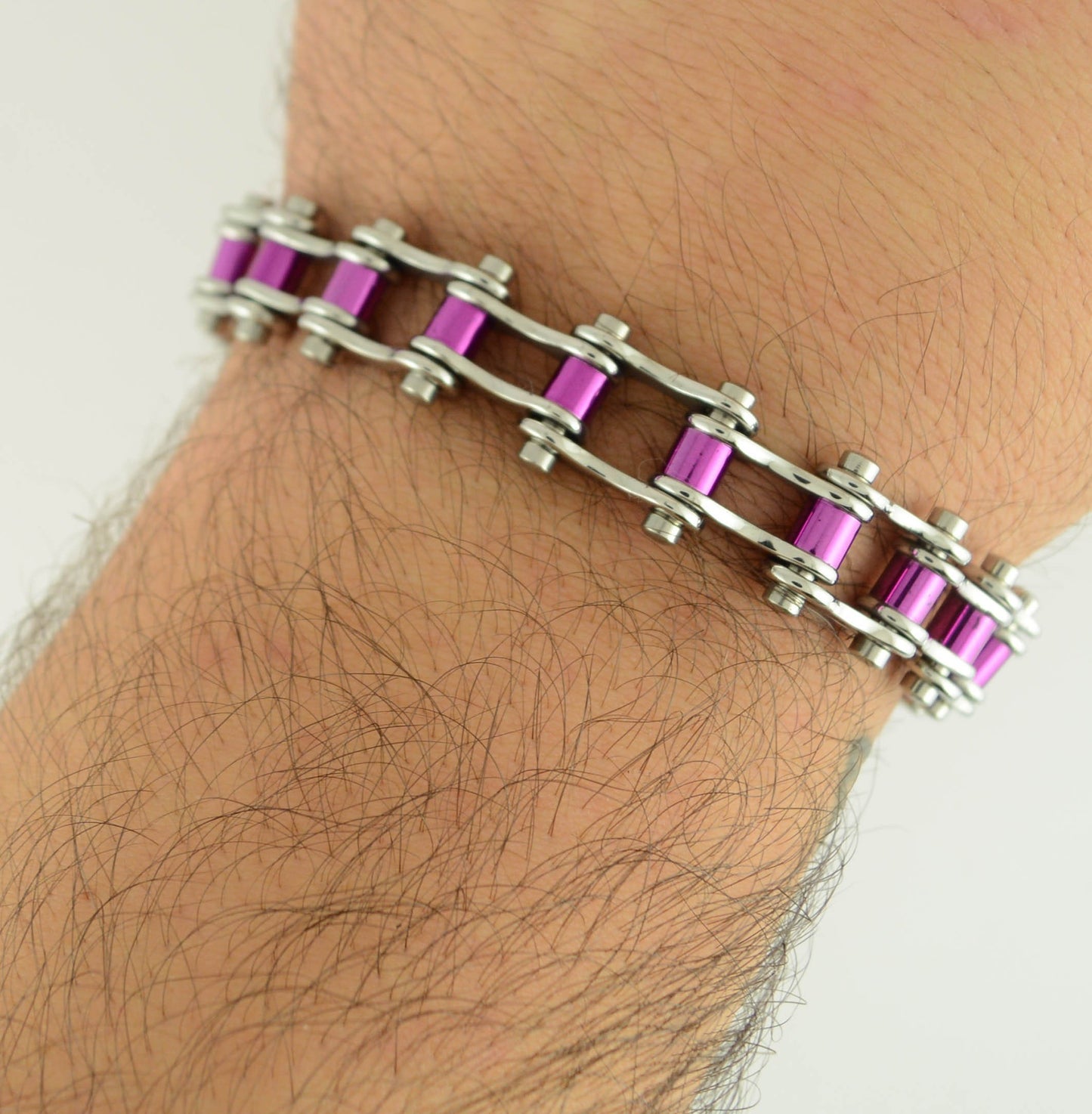1/2" Wide All Stainless Steel Purple Candy Rollers Stainless Steel Motorcycle Bike Chain Bracelet