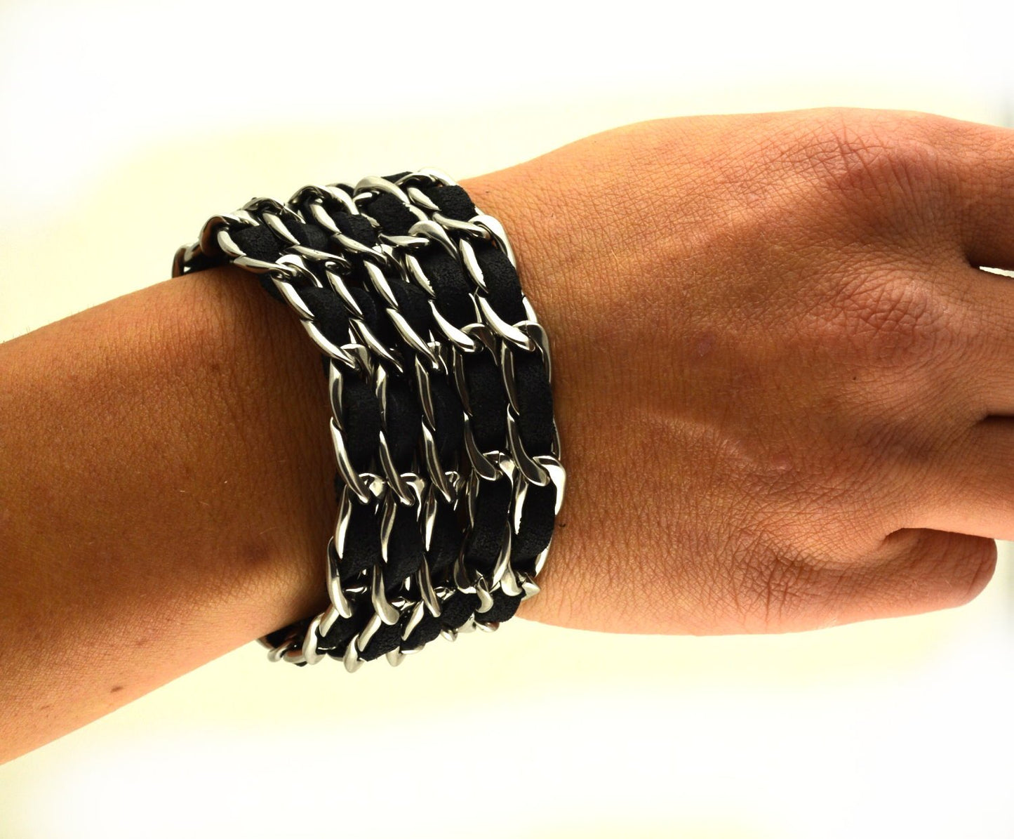 Women's Chain Leather Bracelet Stainless Steel Motorcycle Jewelry