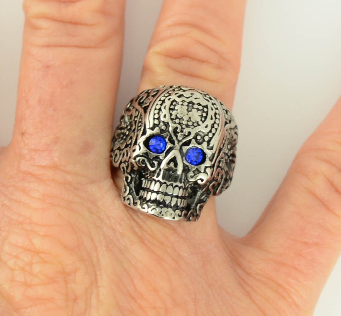 Women's Blue Eyed Tribal Tattoo Ring Stainless Steel Motorcycle Jewelry5 9