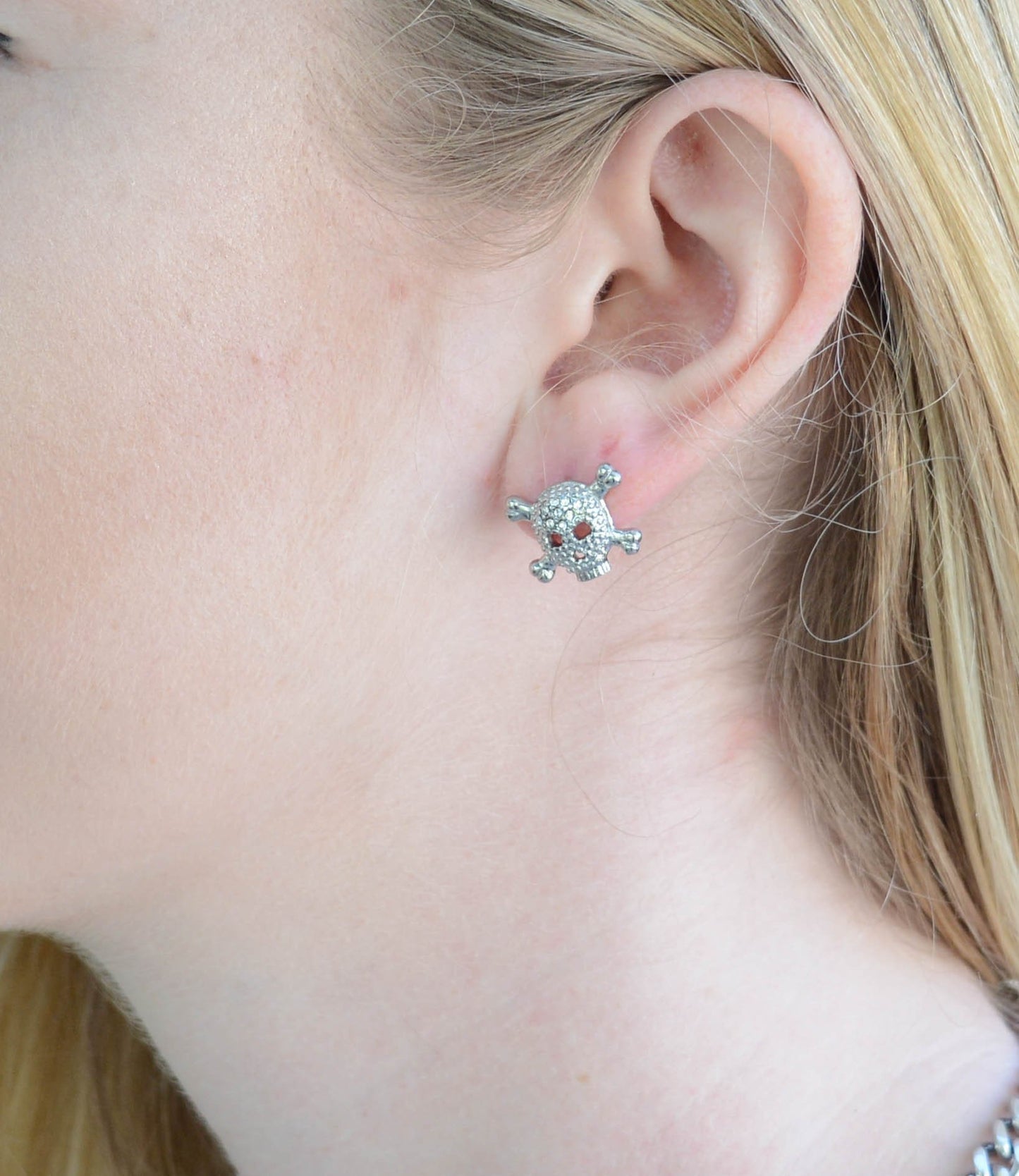 Bling Stone Earrings Silver Tone Imitation Diamonds Post &amp; Nut Stainless Steel Motorcycle Biker Jewelry