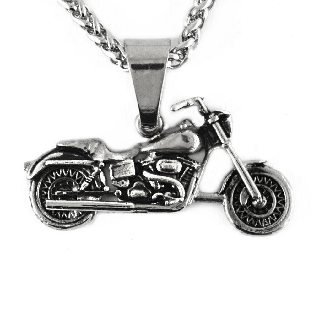 Motorcycle Biker Pendant 1.5" Wide Stainless Steel with 26" Chain