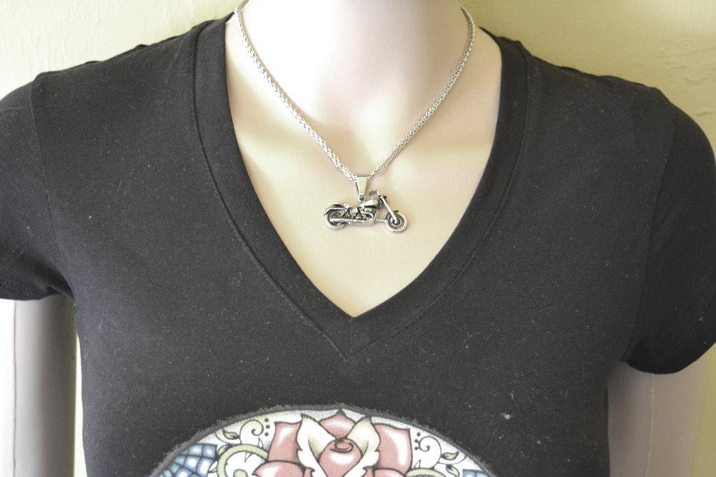 Motorcycle Biker Pendant 1.5" Wide Stainless Steel with 26" Chain