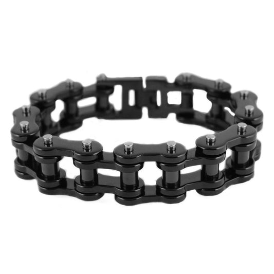 All Black Powder Coat 3/4" Wide Thick LinkUnisex Stainless Steel Motorcycle Chain Bracelet