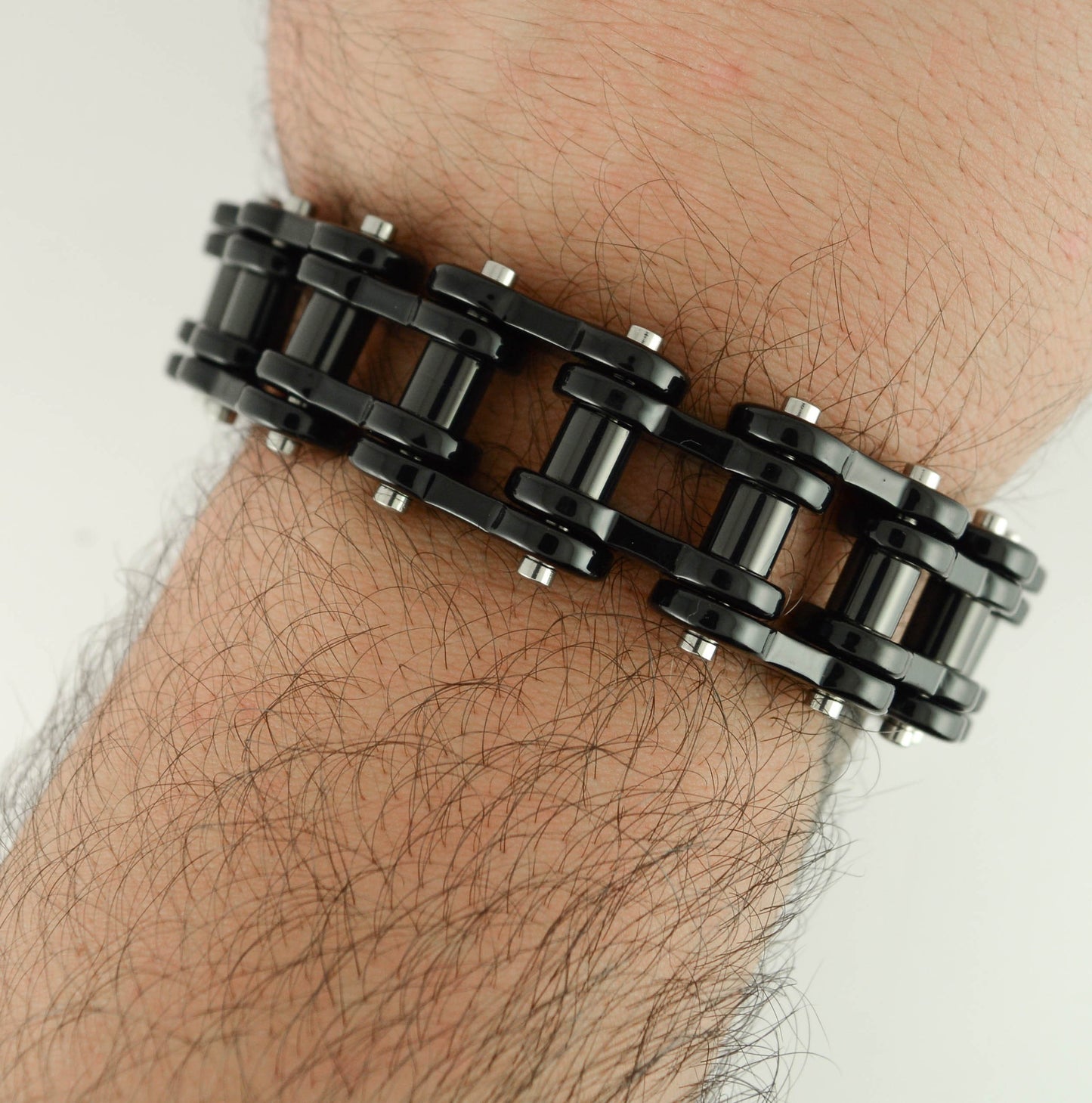 All Black Powder Coat 3/4" Wide Thick LinkUnisex Stainless Steel Motorcycle Chain Bracelet