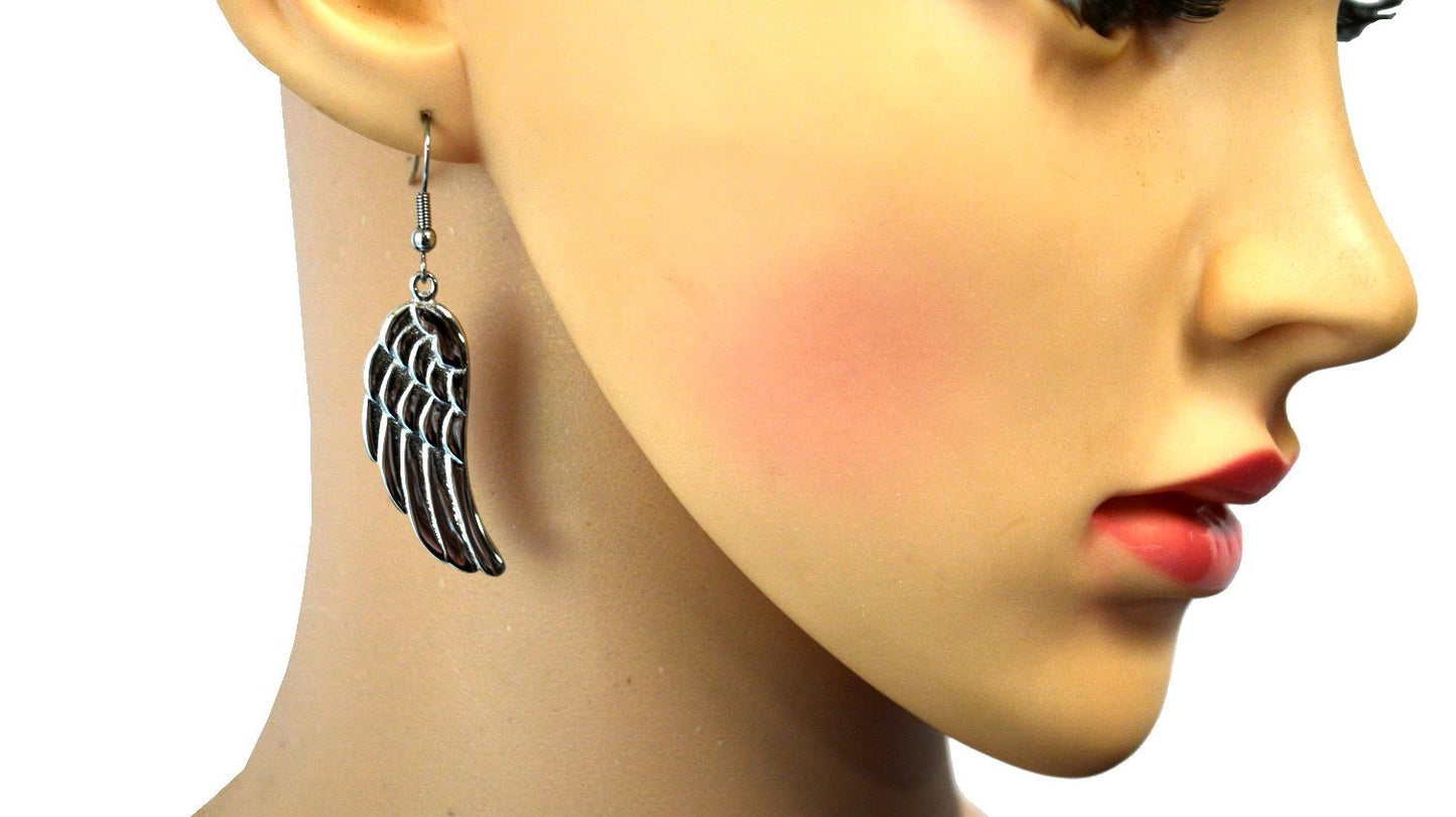 Large Angel Wing Earrings French Wire Stainless Steel Motorcycle Biker Jewelry
