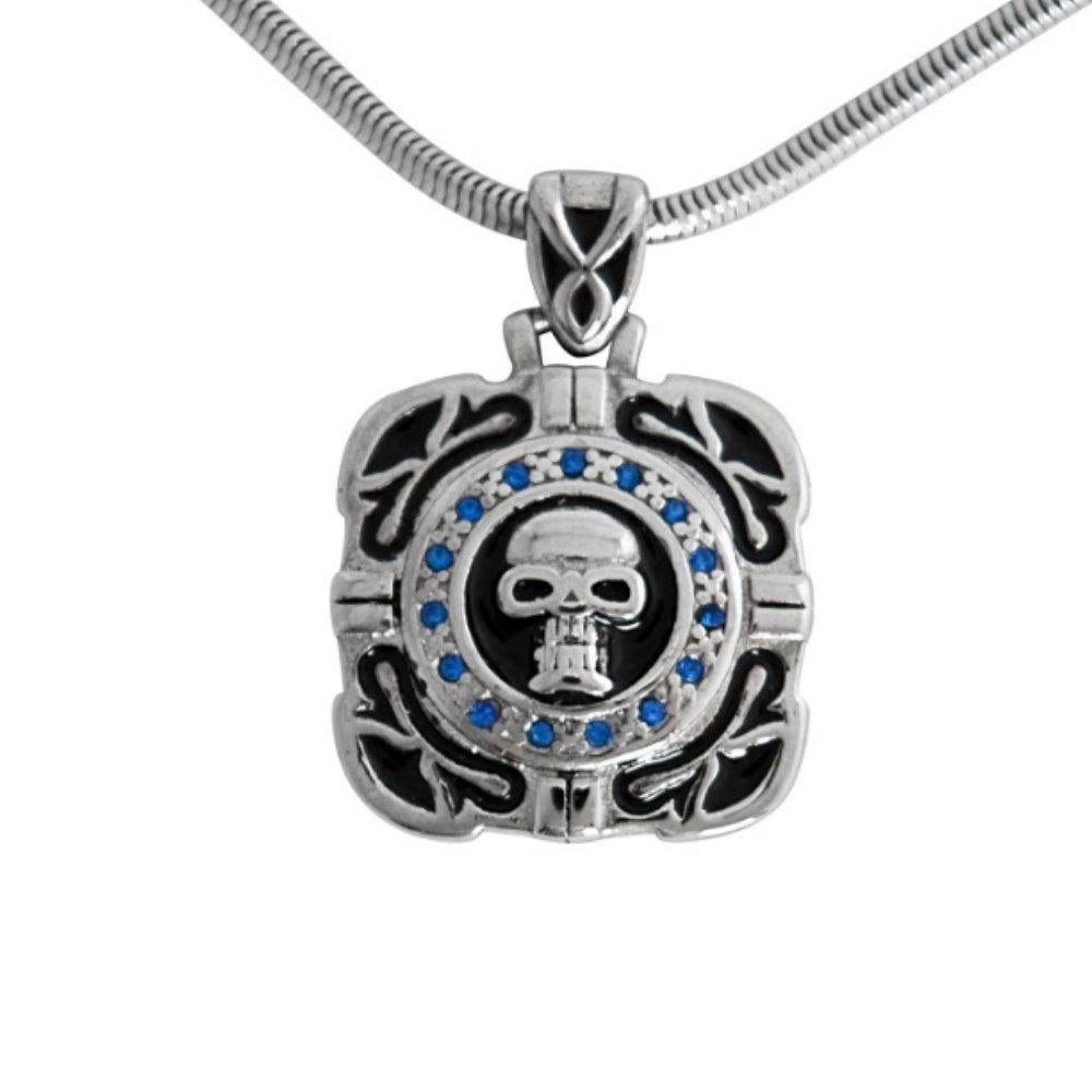 Crystal Bling Pendant 16.5" Necklace Wide Stainless Steel Motorcycle Jewelry