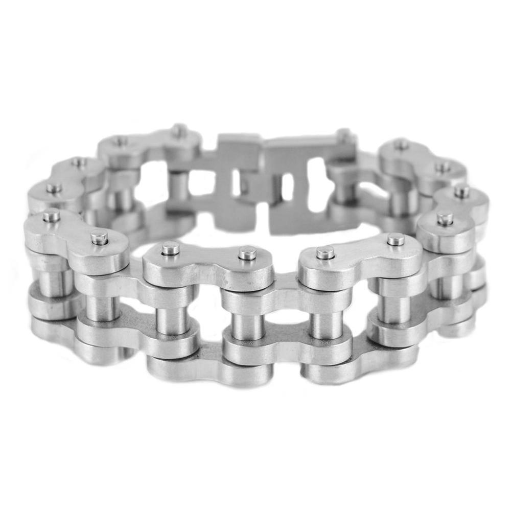 1" Wide All Stainless BRUSHED Finish THICK LINK Men's Stainless Steel Motorcycle Chain Bracelet