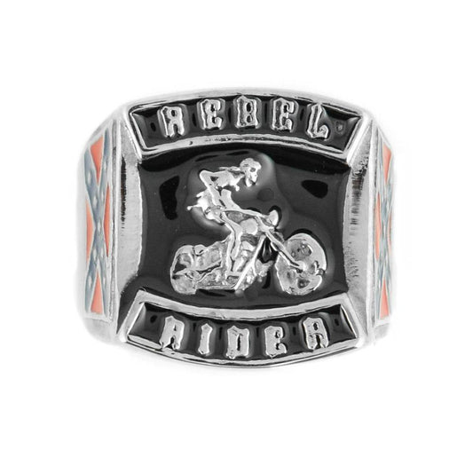 Gents' Rebel Rider On Motorcycle Ring Stainless Steel Motorcycle Jewelry