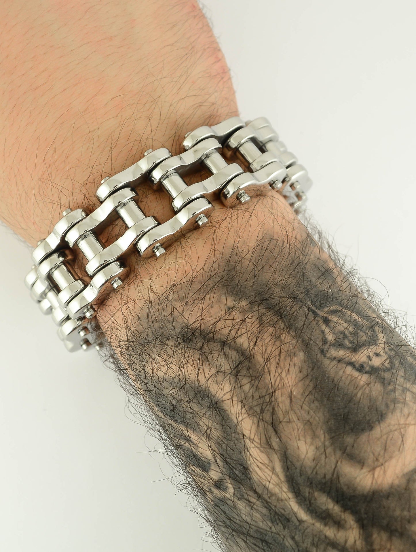 All Stainless 1" Wide THICK LINK Men's Stainless Steel Motorcycle Chain Bracelet