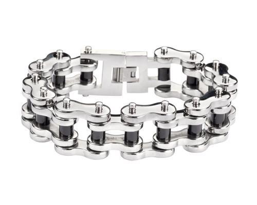 1" Wide Stainless Black Rollers THICK LINK Men's Stainless Steel Motorcycle Chain Bracelet