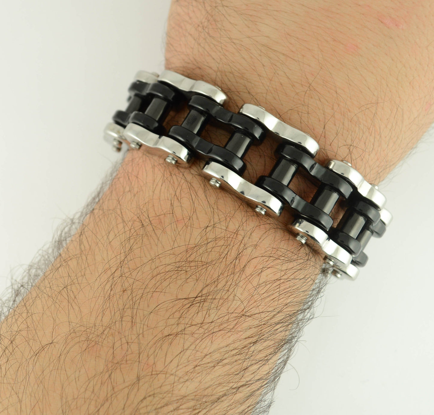 1" Wide Silver Black THICK LINK Men's Stainless Steel Motorcycle Chain Bracelet