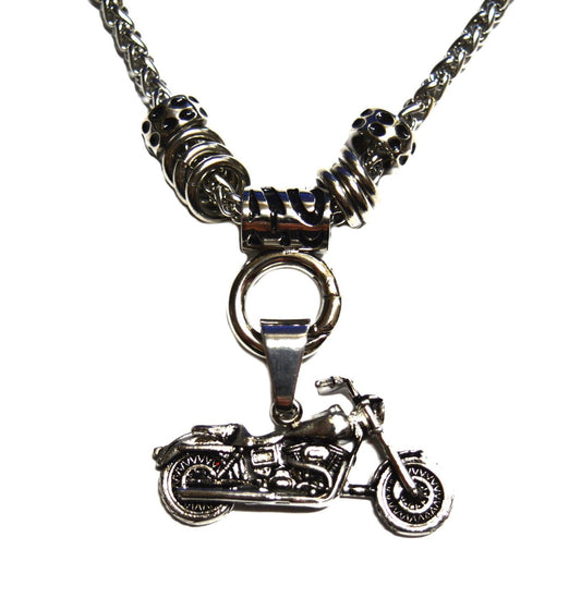 Women's Motorcycle Pendant with 4mm 19" Foxtail Necklace Stainless Steel Motorcycle Jewelry
