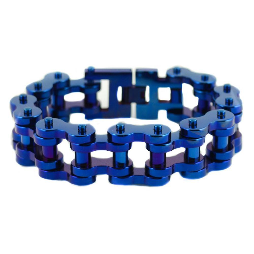 All Blue 1" WideUnisex Stainless Steel Motorcycle Chain Bracelet