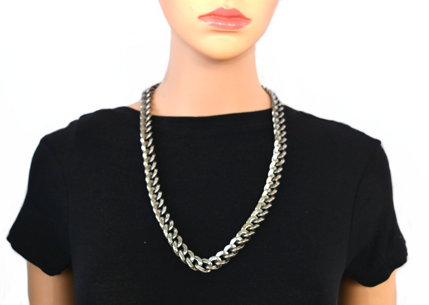 Necklace 26" Stainless Steel 1/2" Wide Tattoo Hook Link Design