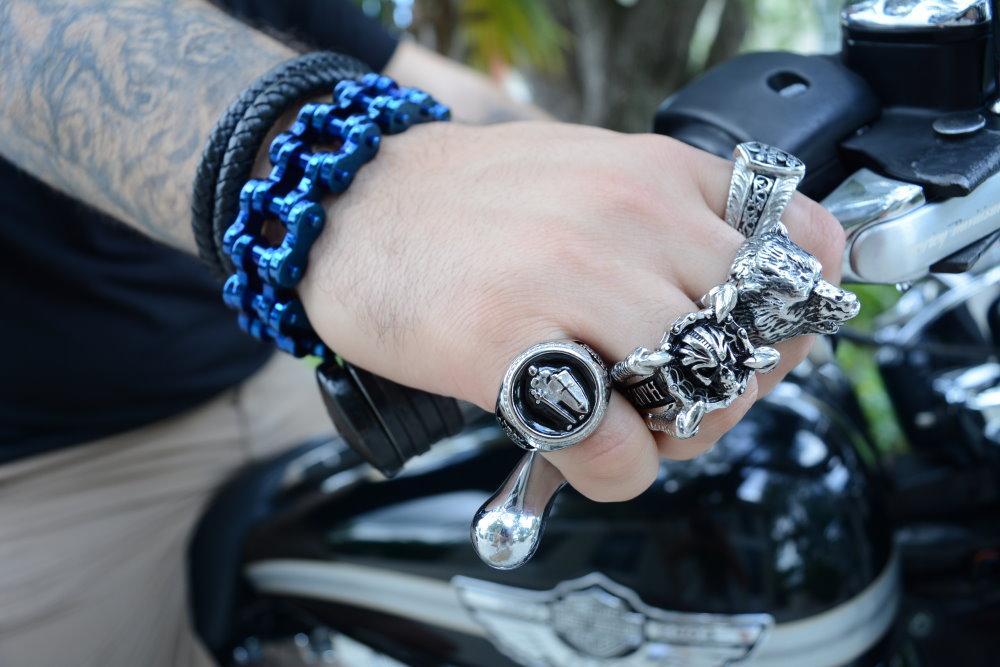 All Blue 1" WideUnisex Stainless Steel Motorcycle Chain Bracelet