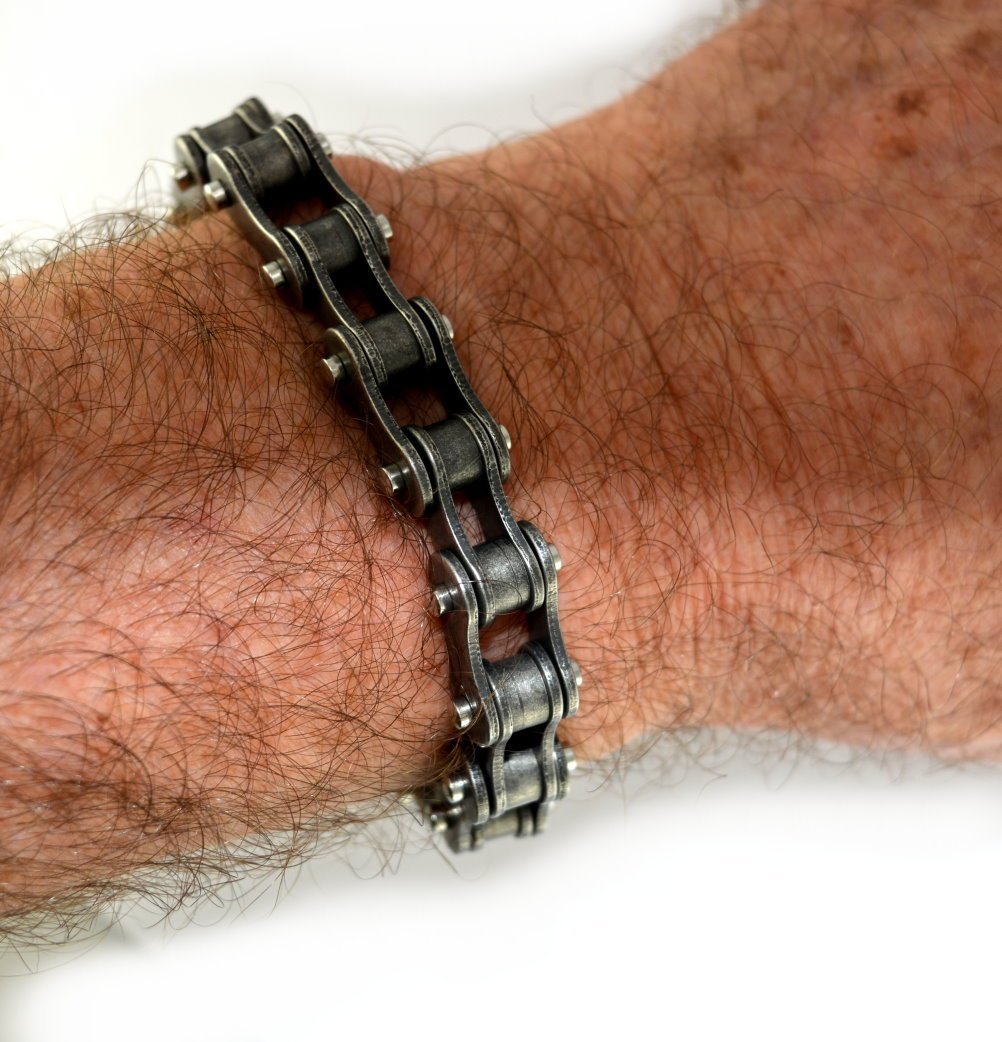 Antiqued Worn Look 1/2" Wide Bike Chain Bracelet