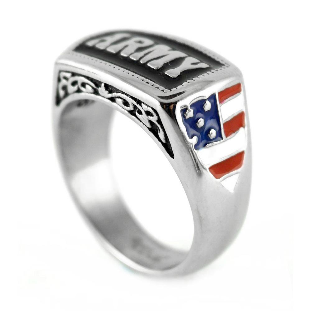 Women's Or Men's Army Ring Enameled American Flag Stainless Steel Military Jewelry