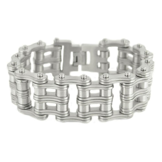 1" Wide BRUSHED Finish Double Roller Design Stainless Steel Motorcycle Chain Bracelet
