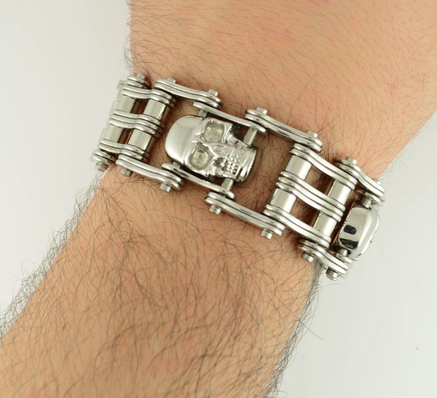 1" Wide All Silver Tone 3Unisex Stainless Steel Motorcycle Chain Bracelet