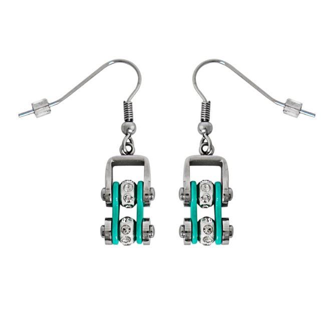 MiniTwo Tone Silver Aquamarine with White Crystal Centers Stainless Steel Motorcycle Bike Chain