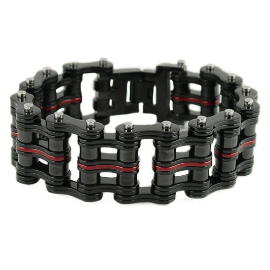 Black Red Link 1" WideUnisex Stainless Steel Motorcycle Chain Bracelet