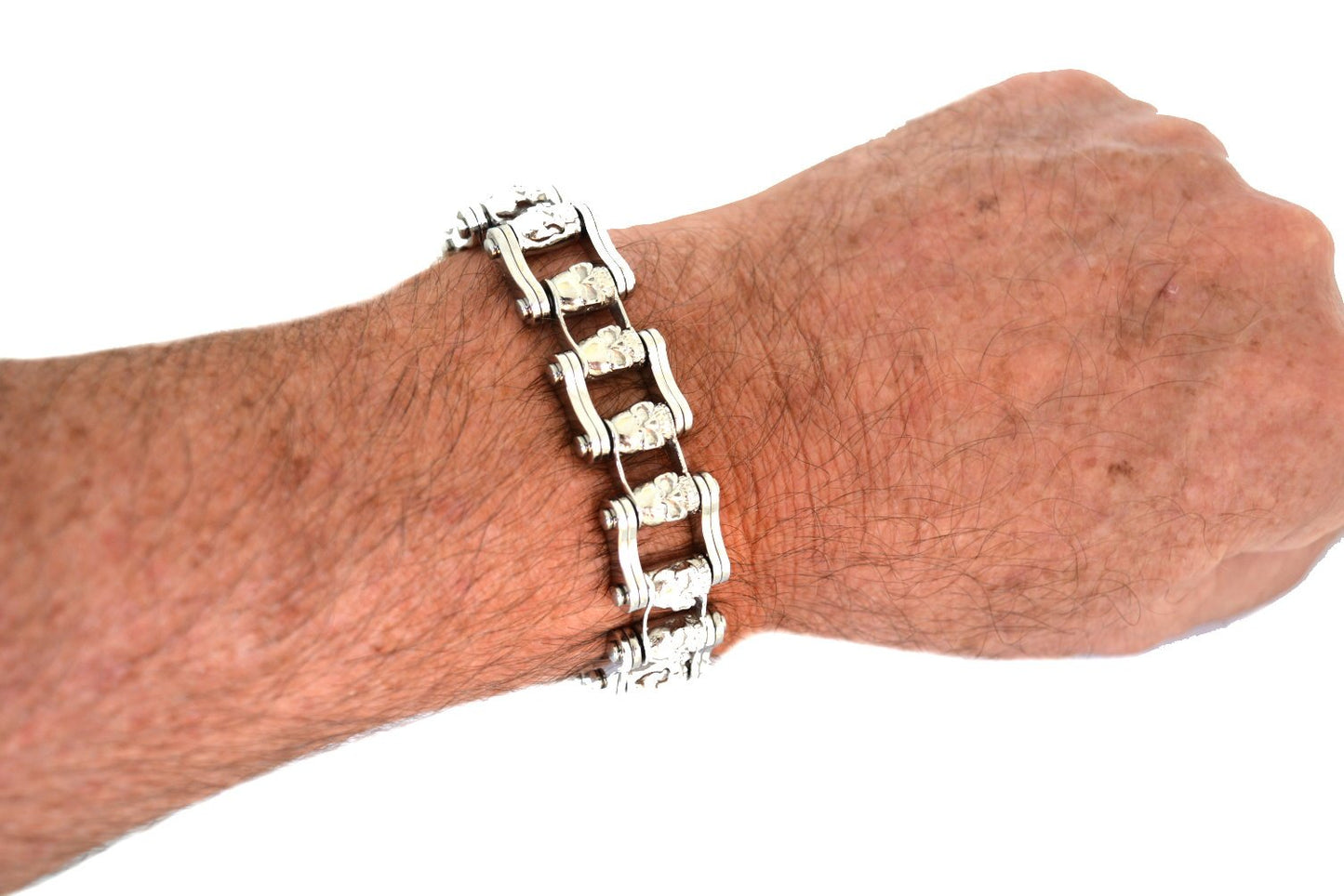 6/10" Wide All Stainless with Centers Stainless Steel Motorcycle Bike Chain Bracelet