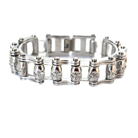 6/10" Wide All Stainless with Centers Stainless Steel Motorcycle Bike Chain Bracelet