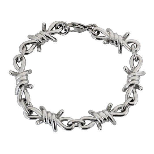 Bracelet Men's Large Stainless Steel Barbed Wire Link Design
