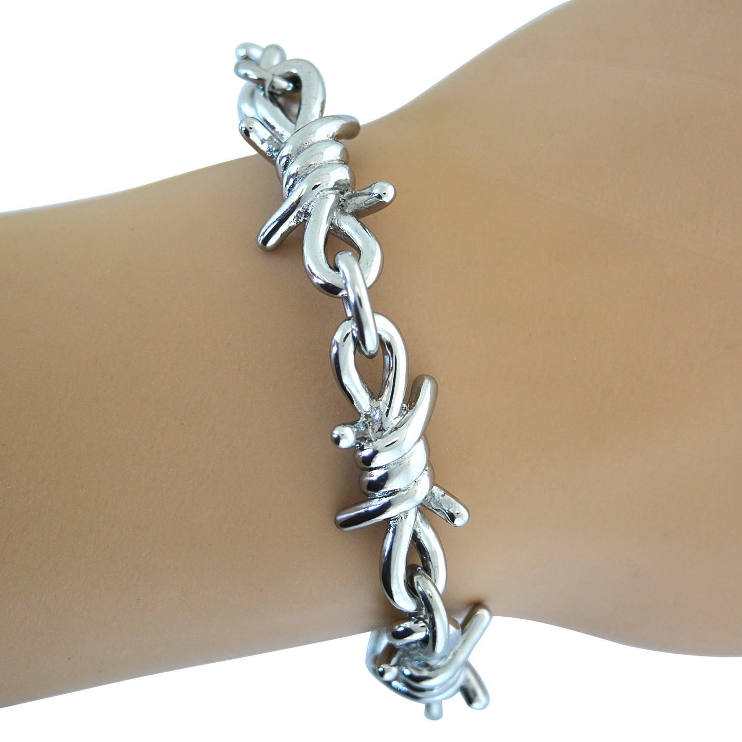 Bracelet Men's Large Stainless Steel Barbed Wire Link Design