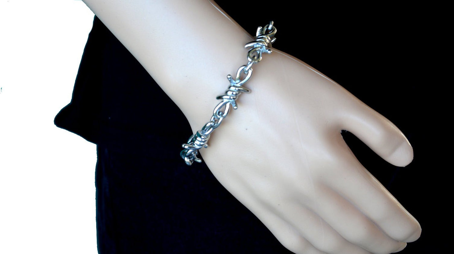 Bracelet Men's Large Stainless Steel Barbed Wire Link Design