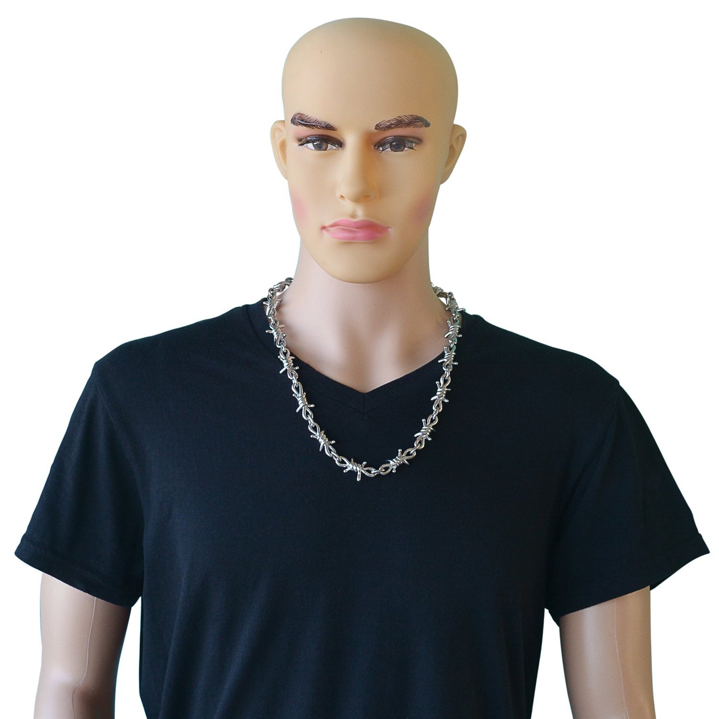 Men's Necklace 26" Stainless Steel Barbed Wire Link Design