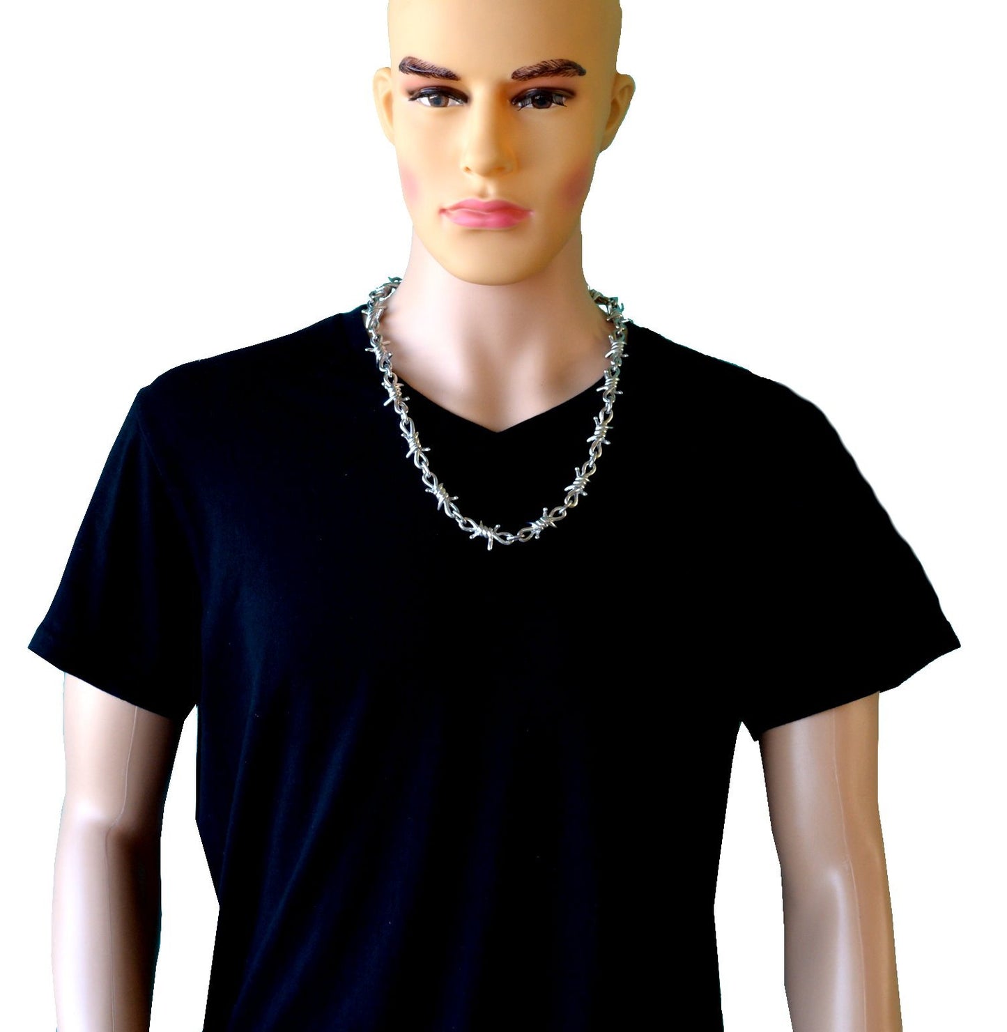 Men's Necklace 26" Stainless Steel Barbed Wire Link Design