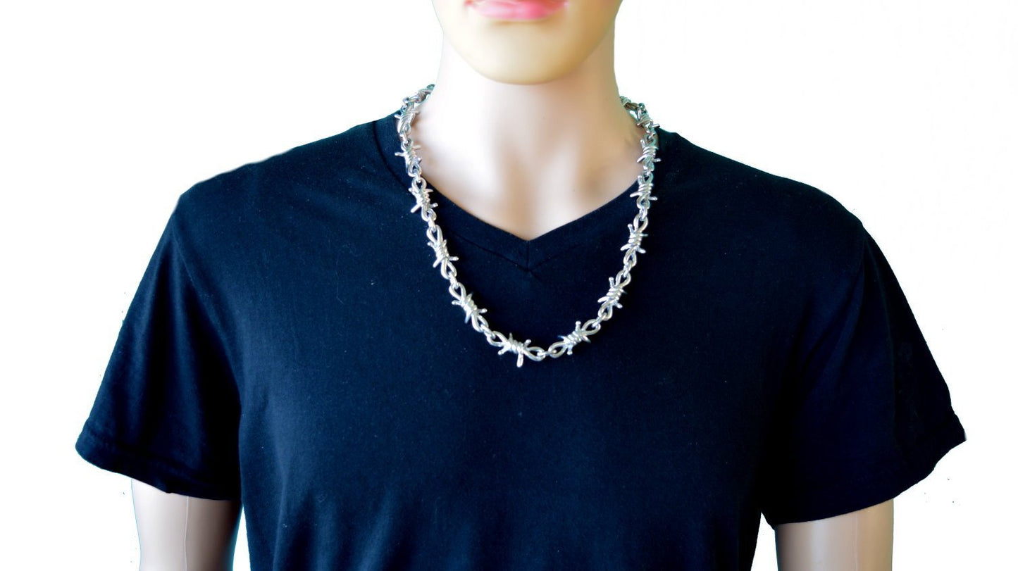 Men's Necklace 26" Stainless Steel Barbed Wire Link Design