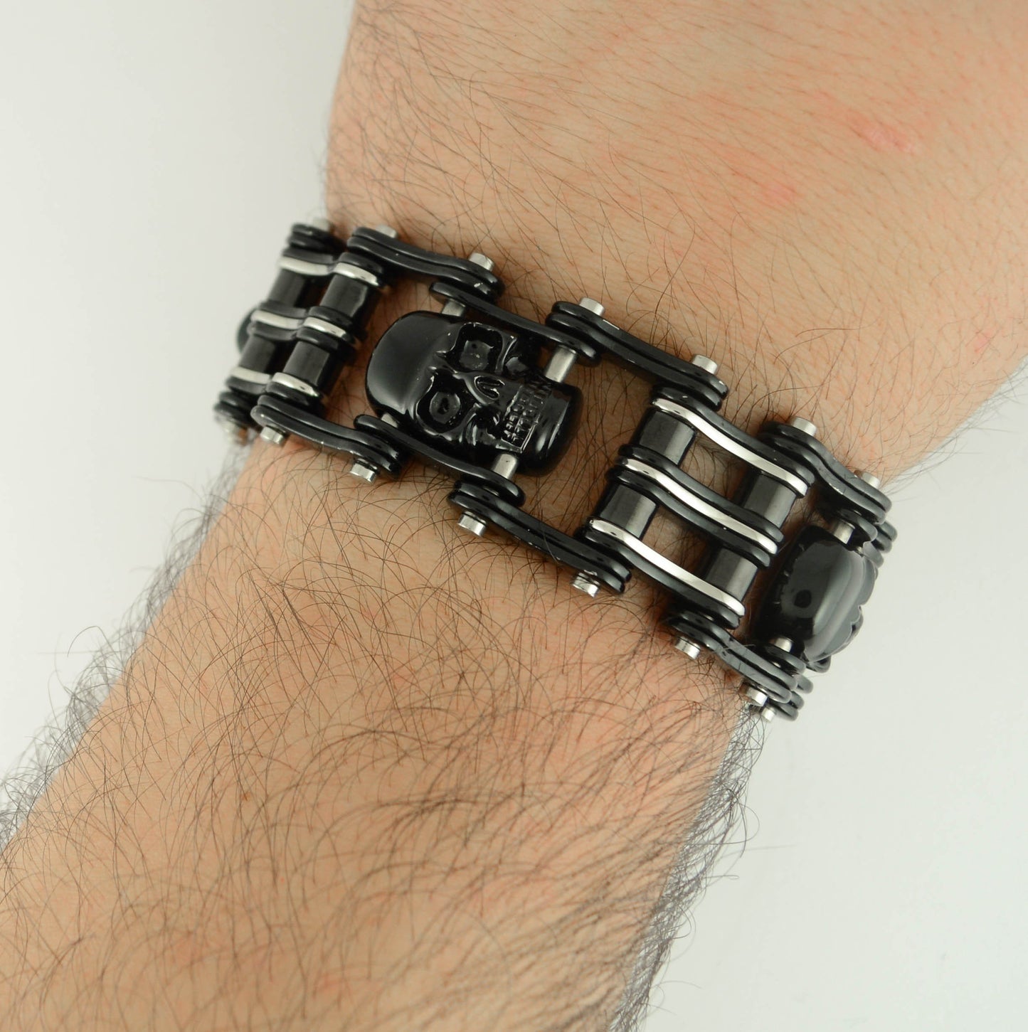 Two Tone Black Silver 1" Wide 3Unisex Stainless Steel Motorcycle Chain Bracelet