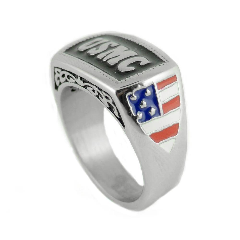 Women's Or Men's USMC Ring Enameled American Flag  Stainless Steel Military Jewelry