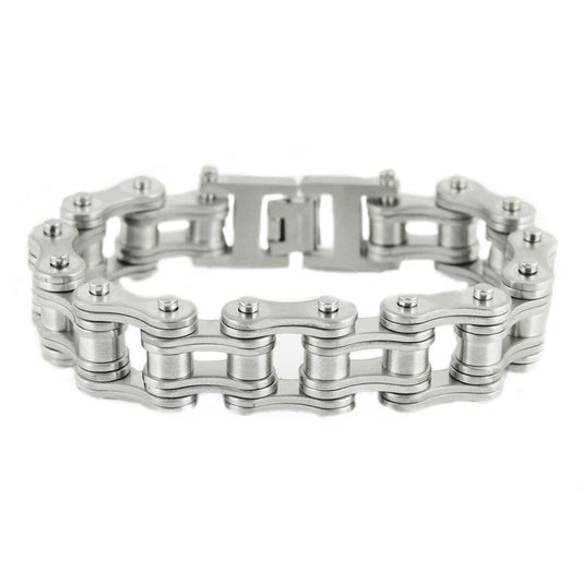 BRUSHED Double Link 3/4" Wide DesignUnisex Stainless Steel Motorcycle Chain Bracelet