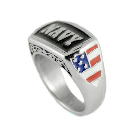 Women's Or Men's Navy Ring Enameled American Flag Stainless Steel Military Jewelry