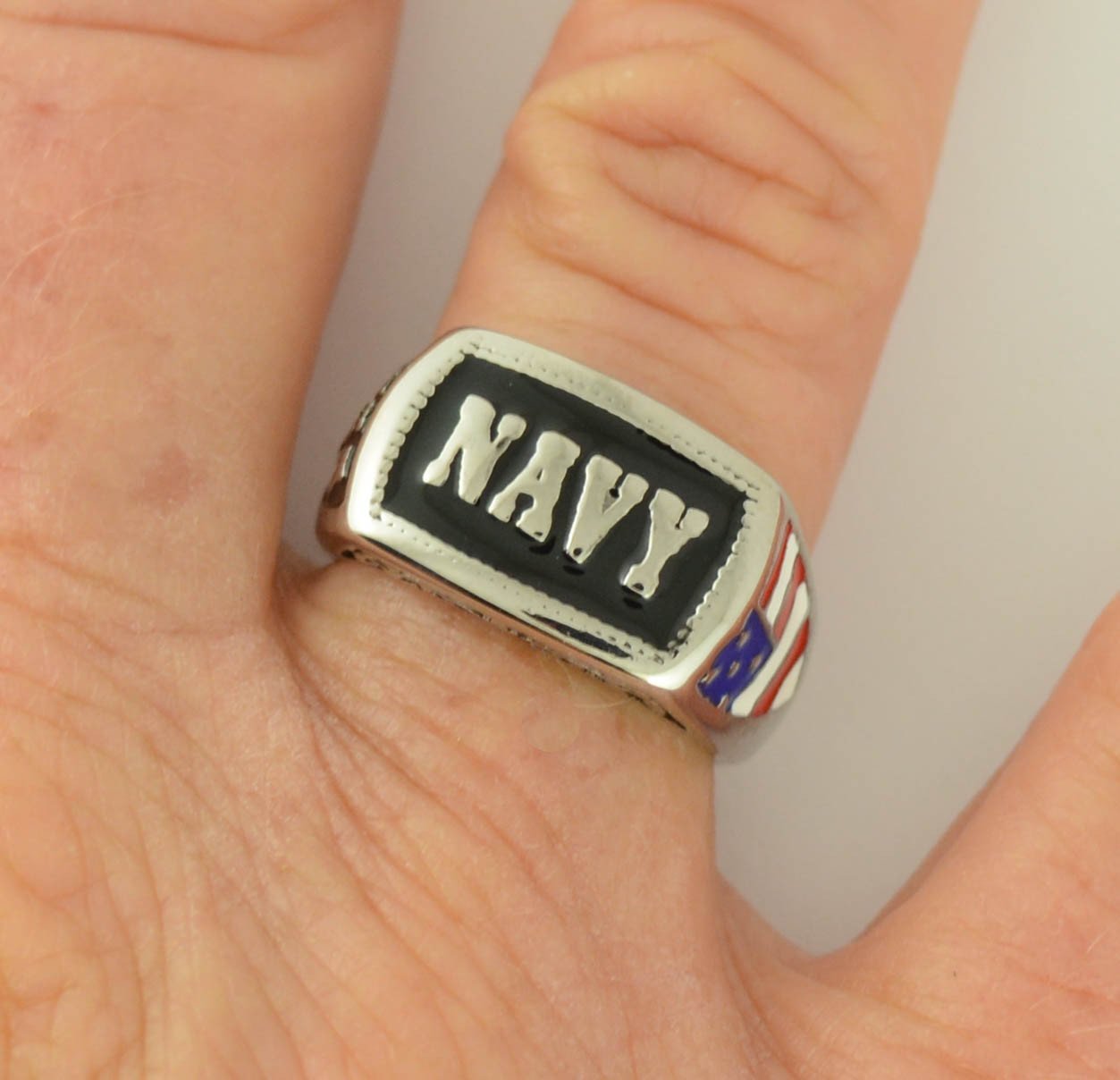 Women's Or Men's Navy Ring Enameled American Flag Stainless Steel Military Jewelry