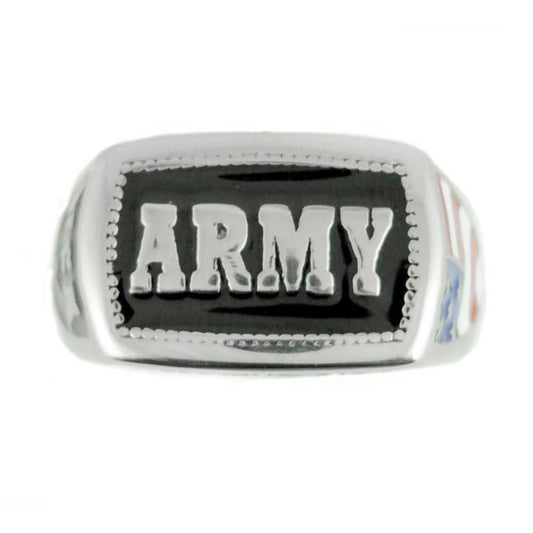 Women's Or Men's Army Ring Enameled American Flag Stainless Steel Military Jewelry