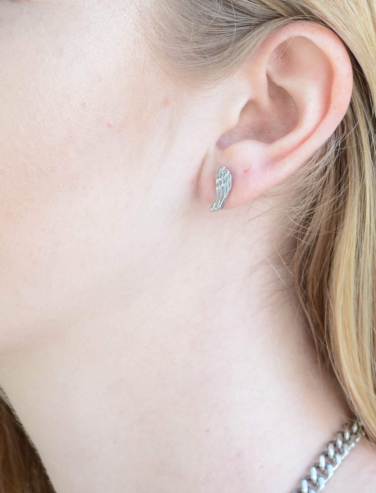 Angel Wing Earrings Post &amp; Nut Stainless Steel Motorcycle Biker Jewelry