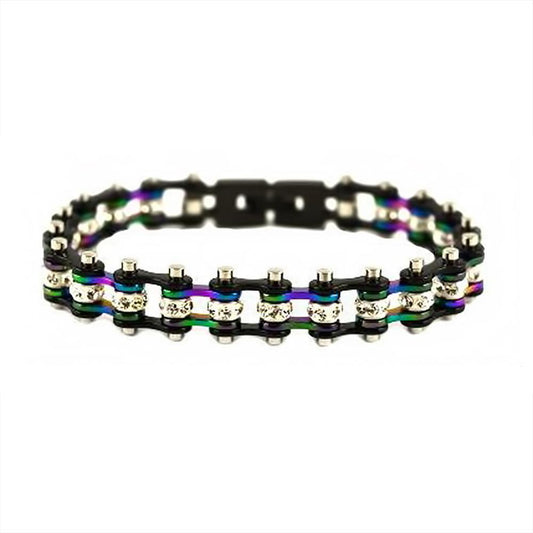 3/8" Wide MNIN MINIBlack RainbowWomen's Crystal Bracelet