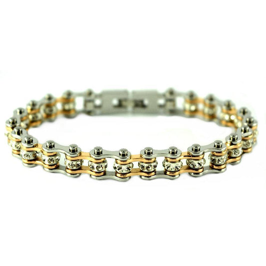 3/8" Wide Rose Gold Color Mini Mini Stainless Steel Bike Chain Bracelet