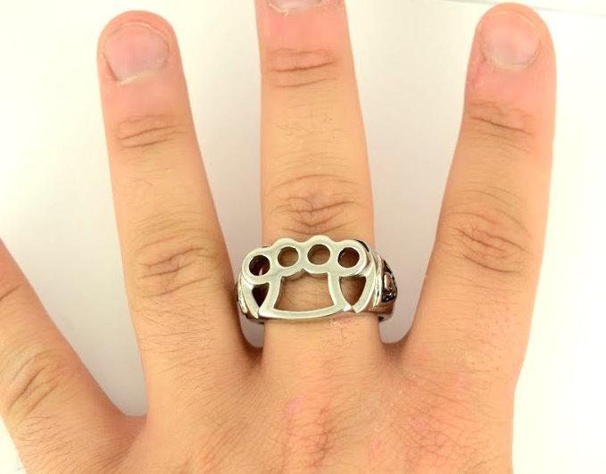 Gents Brass Knuckles Ring Stainless Steel Motorcycle Jewelry Knock Out