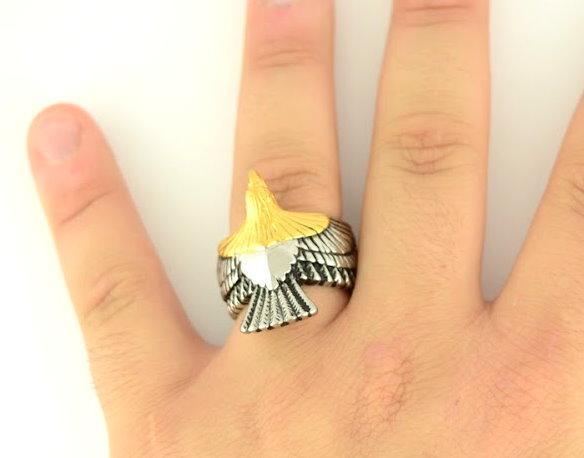 Gents American Eagle Ring with Bronze Plate Stainless Steel Jewelry By Heavy Metal