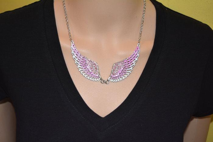 Pink Painted Winged Necklace Pink Imitation Crystal