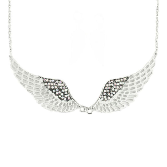 White Painted Winged Necklace Rainbow Imitation Crystals