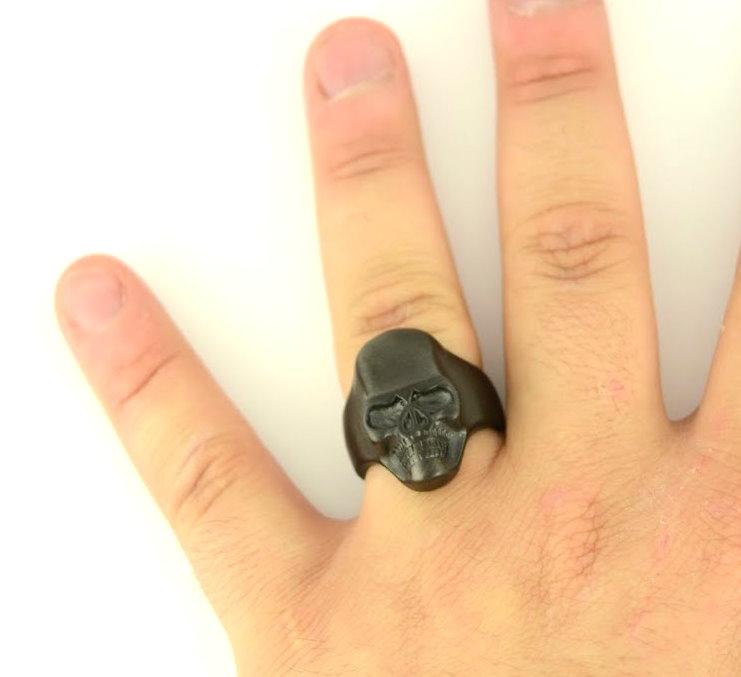 Gents Brushed GUNMETAL Ring Stainless Steel Motorcycle Biker Ring