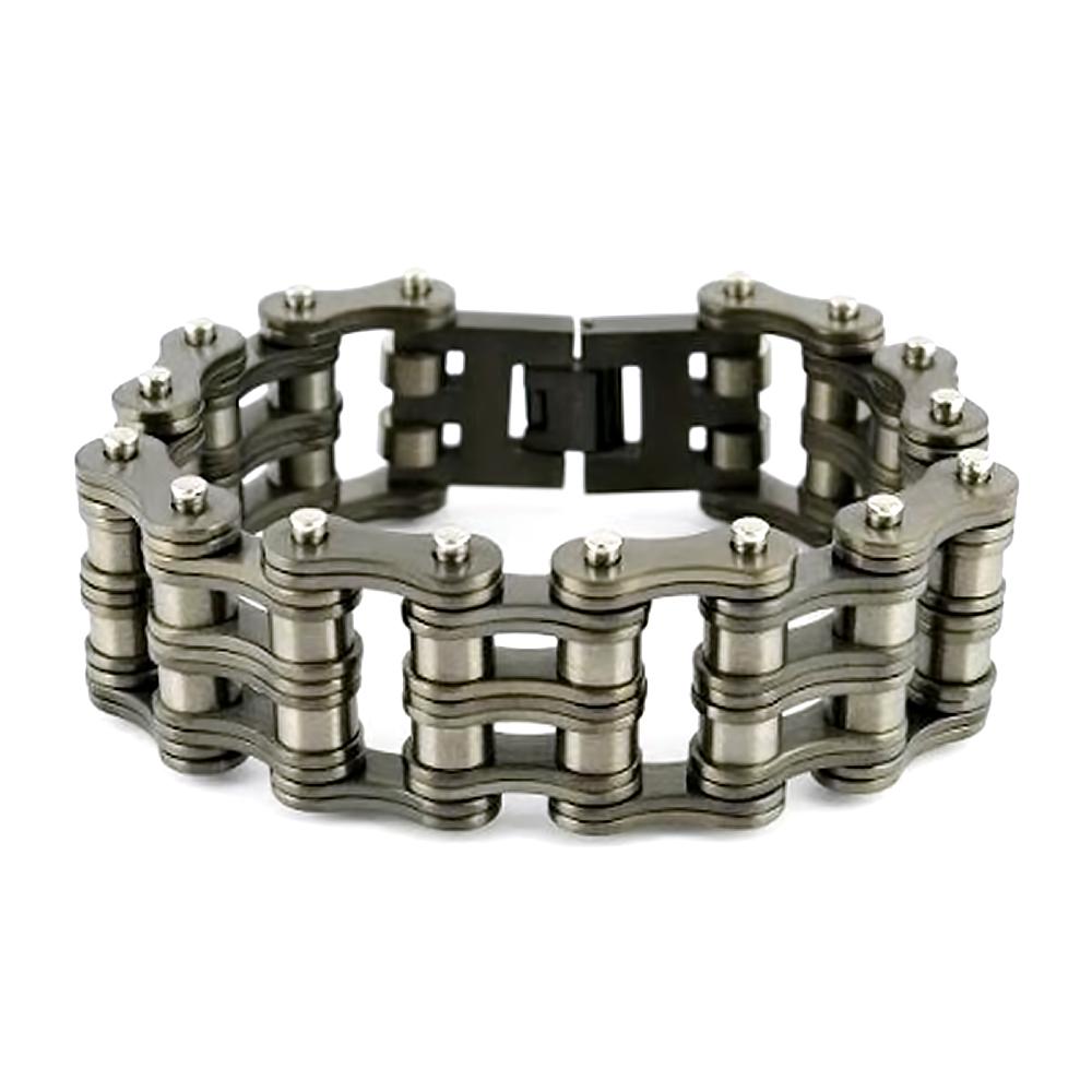 1" Wide Gunmetal Finish Stainless Steel Motorcycle Chain Bracelet 