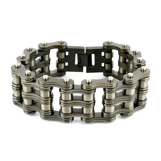 1" Wide Gunmetal Finish Stainless Steel Motorcycle Chain Bracelet 